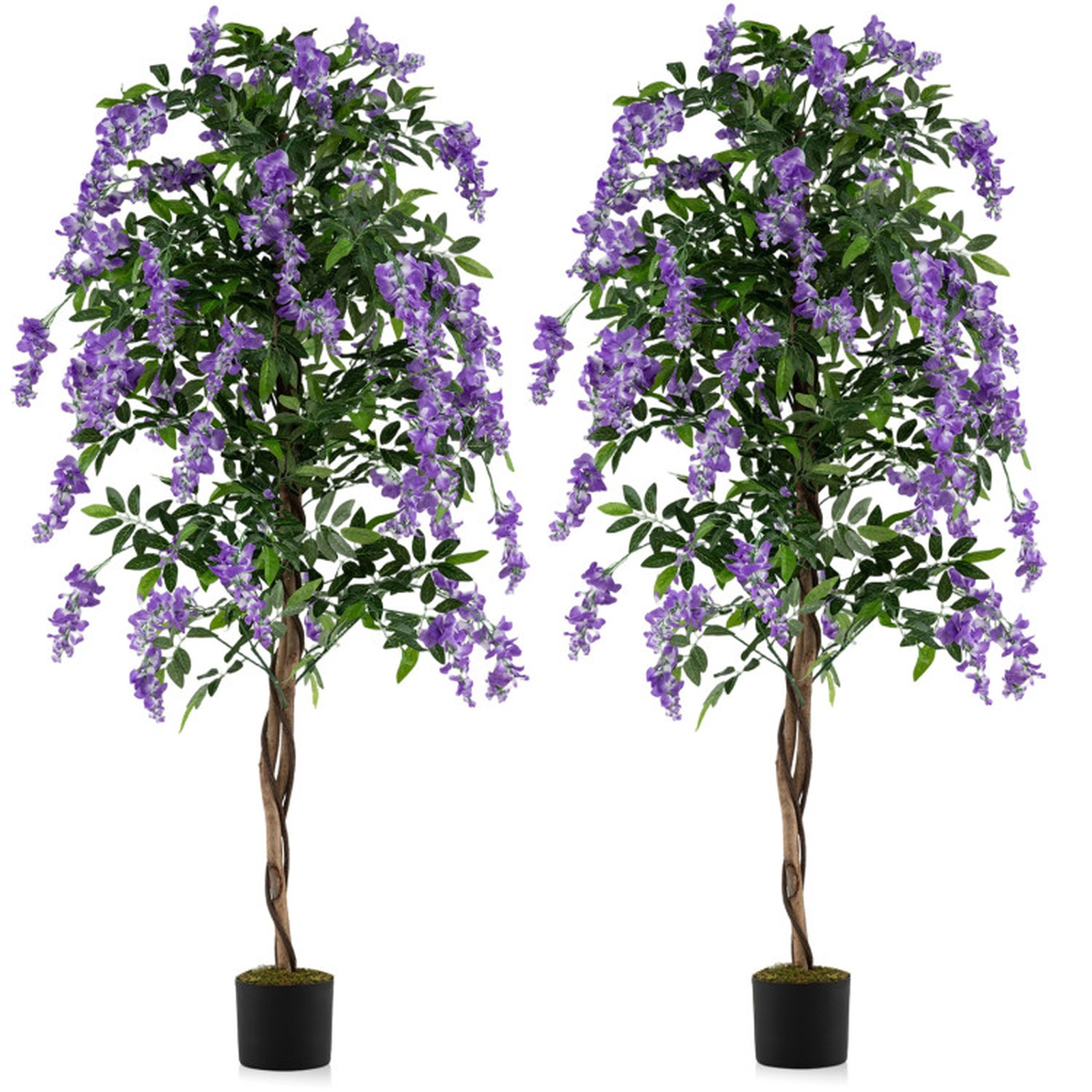 SUGIFT Set of 2 6-ft 1260 Leaves Bendable Branches Artificial Wisteria Trees 7-in x 6-in Pot 20-lb Purple
