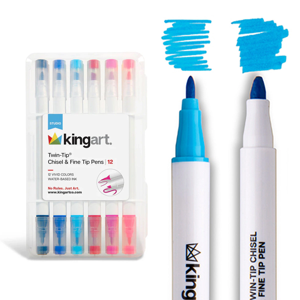 KINGART Twin-Tip Chisel & Fine Markers - Water-Based Ink - Set of 12