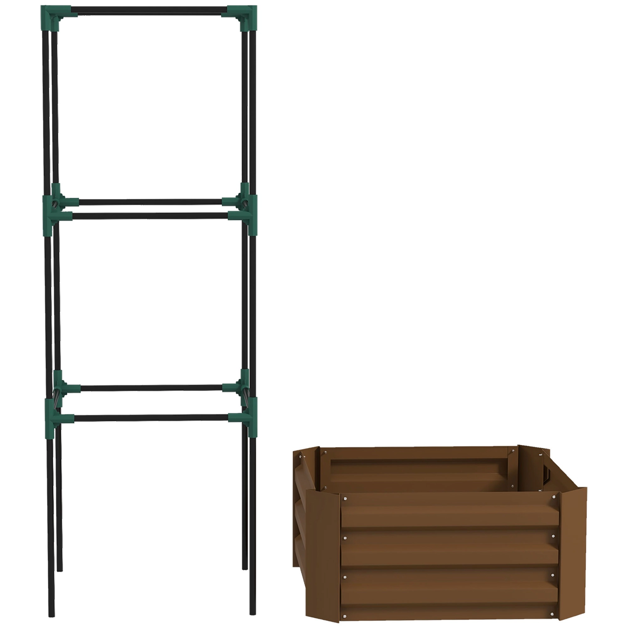HONGGE Galvanized Planter Box 24" x 55" Raised Garden Bed with Tomato Cage for Climbing Vines