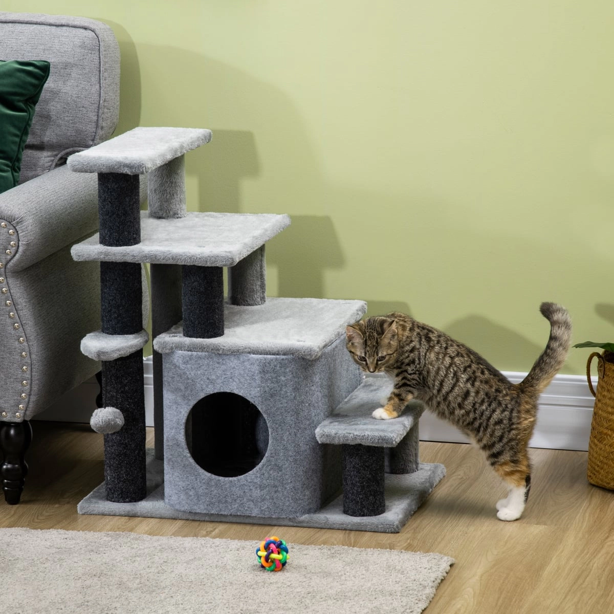 212 Main Paw Hut Adjustable Height 3 & 4 Step Cat Stairs - Gray