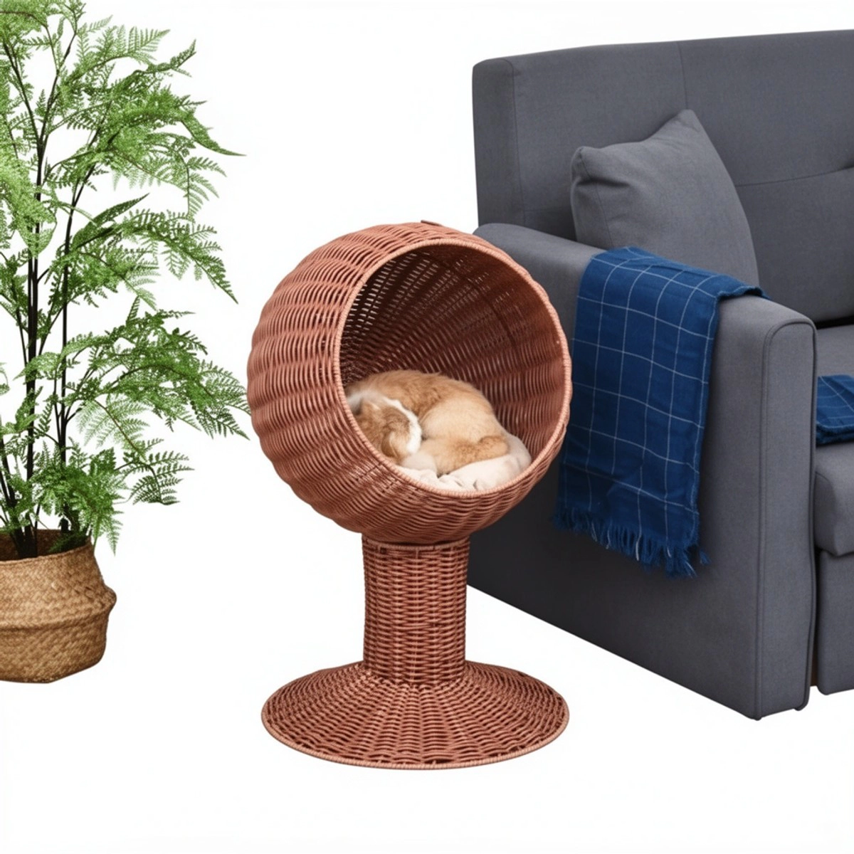 212 Main PawHut Elevated Cat Bed with Rotatable Egg Chair Pod