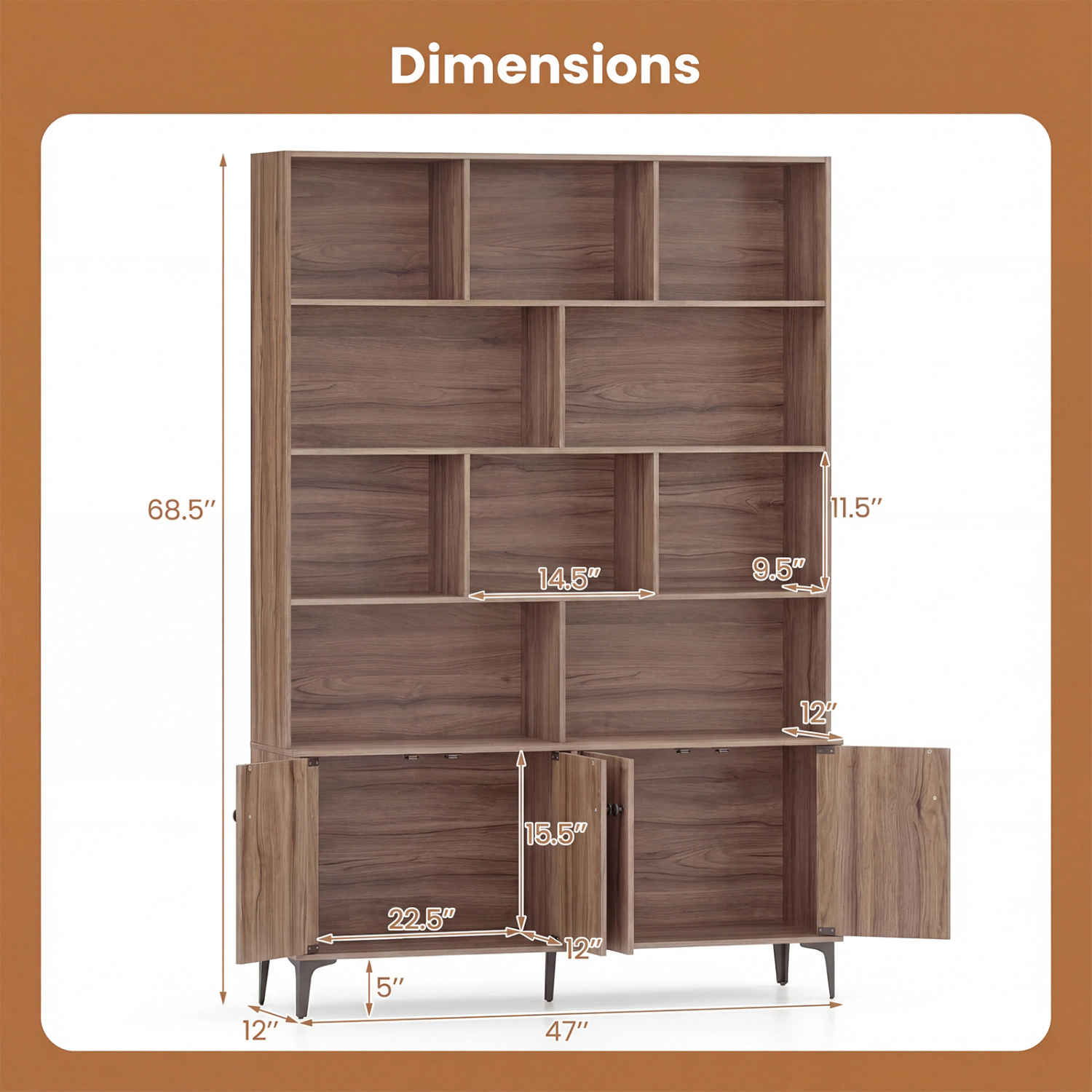 LJG Bookshelf with 4 Doors and 2 Anti-Tipping Kits for Home Office