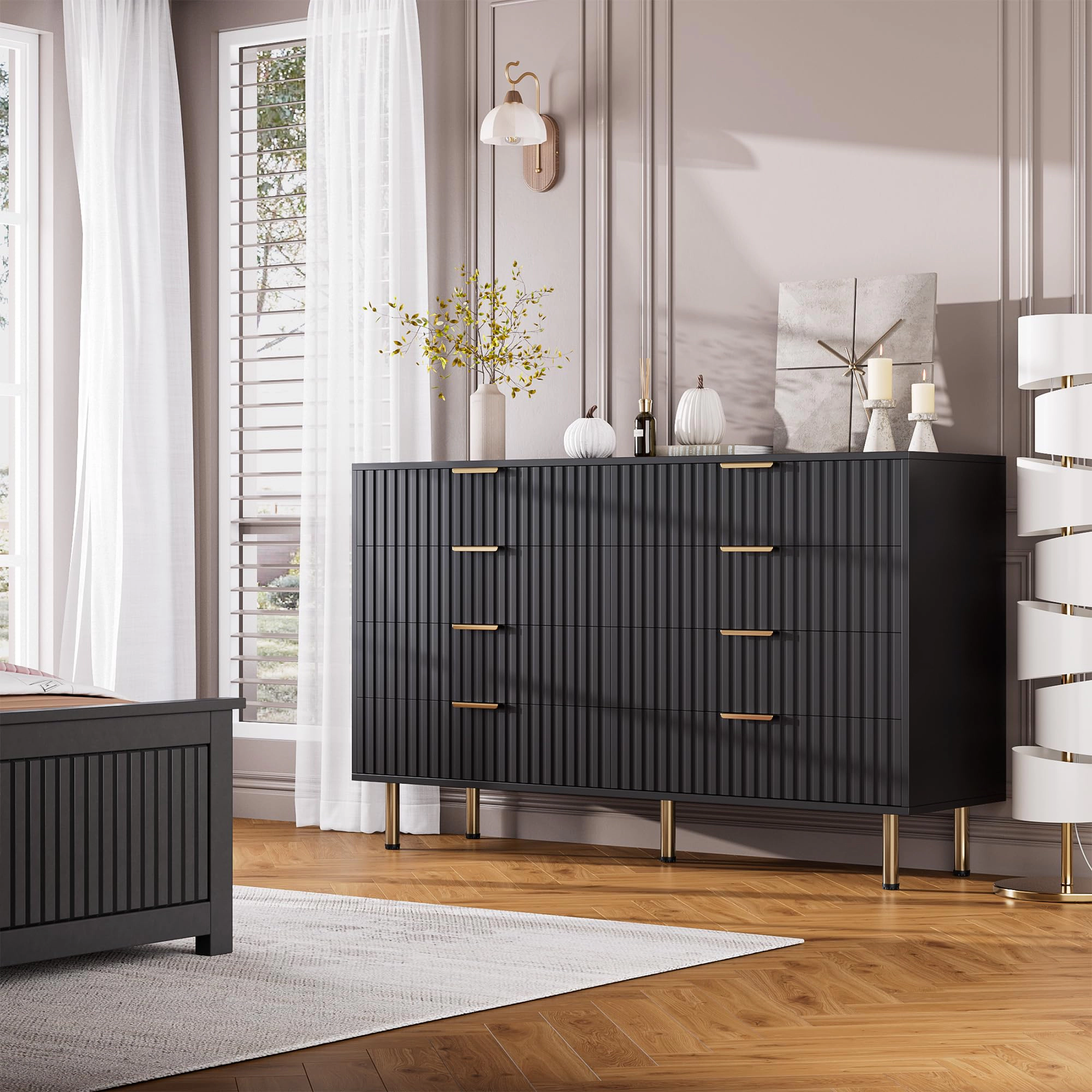 BebreezChic 8-Drawer Fluted Dresser for Bedroom, Wide Modern Chest of Drawers, Long Double Dresser