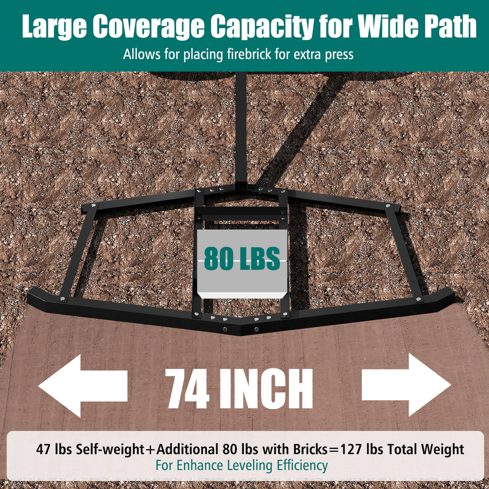 SUGIFT Black 74-in Tow Behind Driveway Drag Harrow Leveling Rake with Pin Hitch for ATV UTV and Tractor