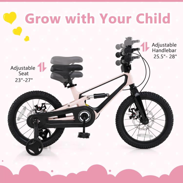 SUGIFT Lightweight 16-in Kids Bicycle with Dual Disc Brakes and Detachable Training Wheels 145-lb Capacity Ages 4-7 Pink