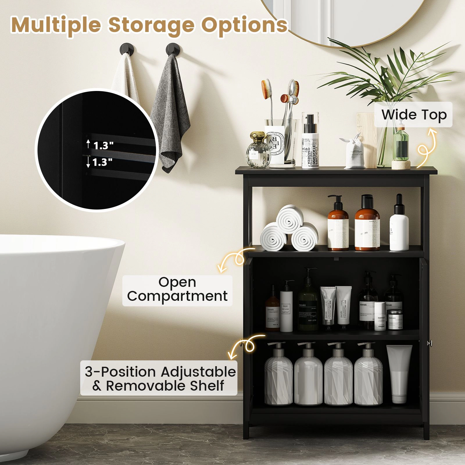 SlickBlue Freestanding Bathroom Floor Cabinet with Adjustable Shelf