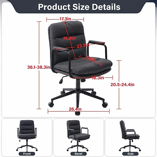 GOODSILO Upholstered Velvet Adjustable Height Task Office Chair