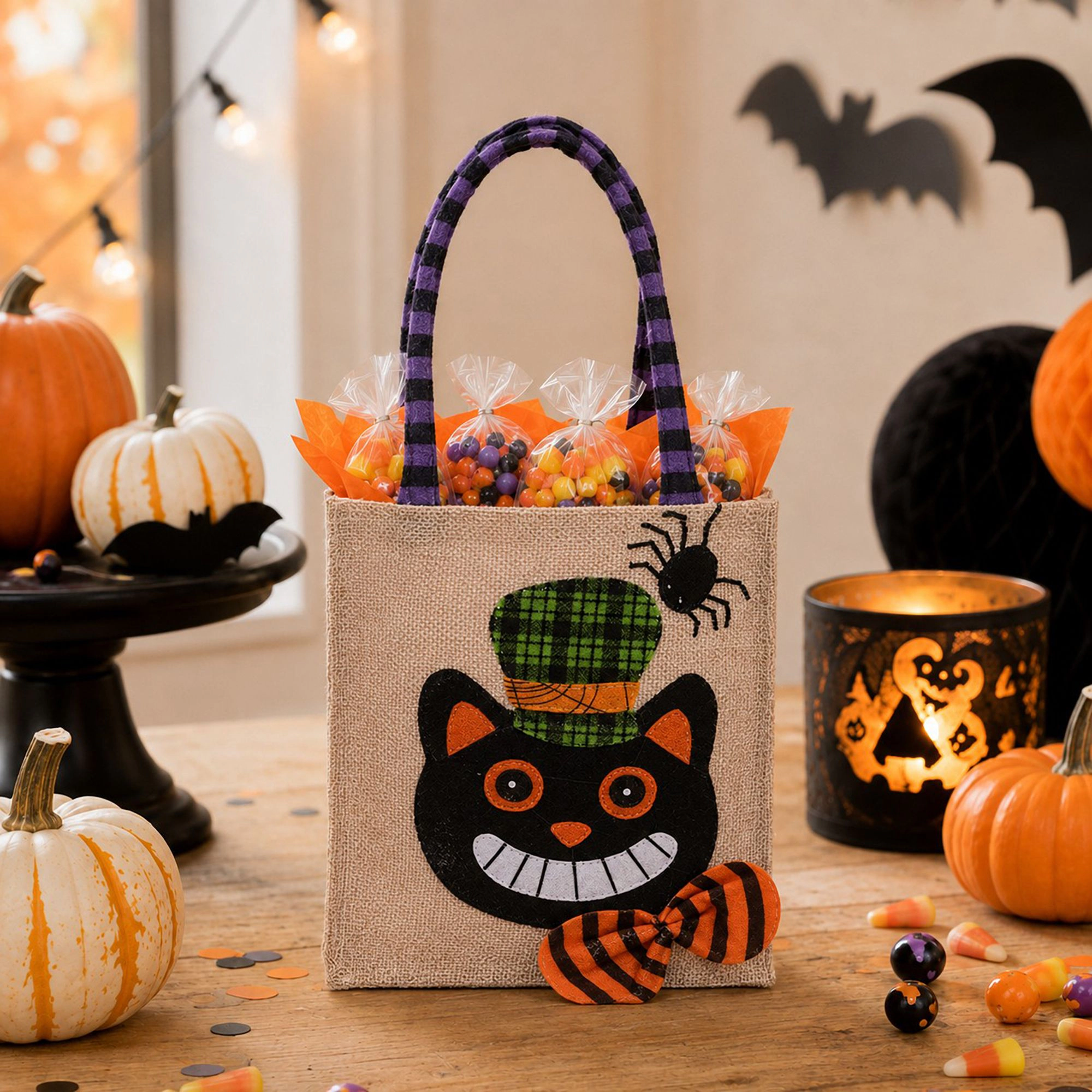 Alilang Halloween Burlap Character Applique Trick or Treat Tote Bag