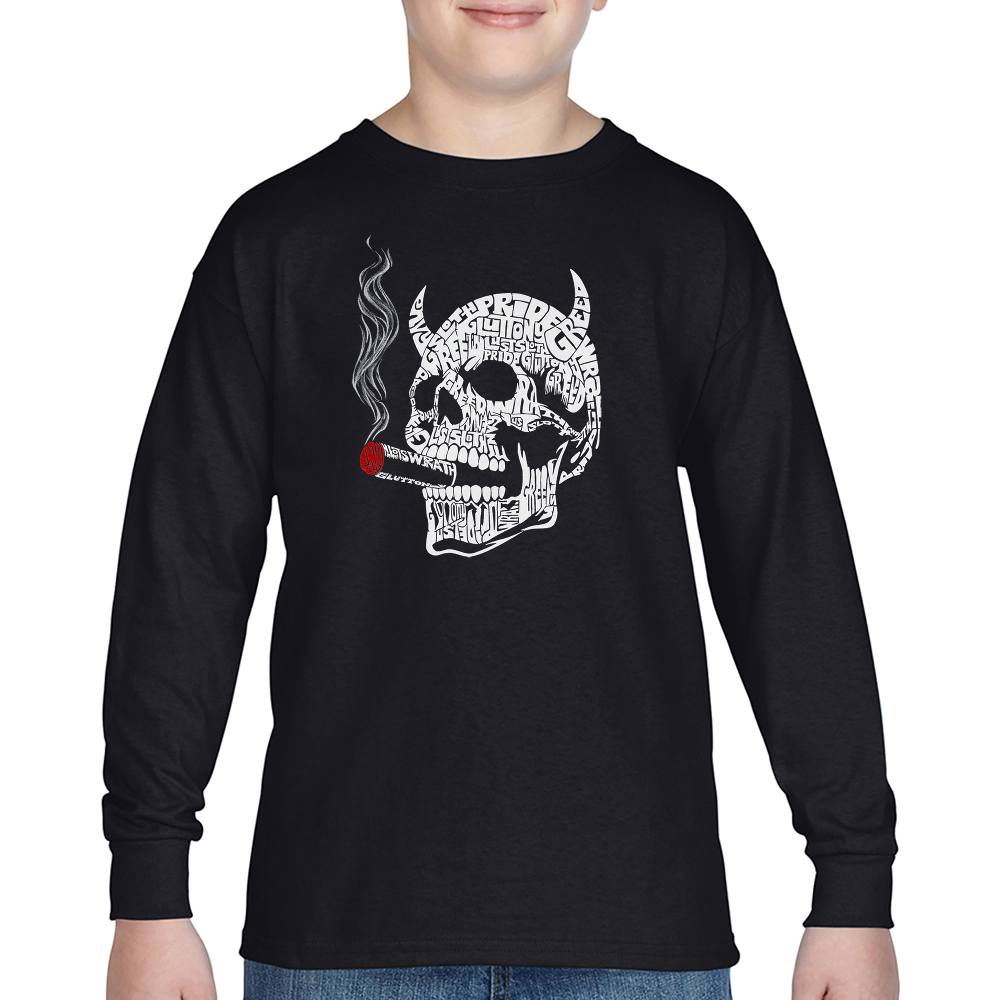 LA Pop Art Boys Long Sleeve T-Shirt - 7 Deadly Sins Skull