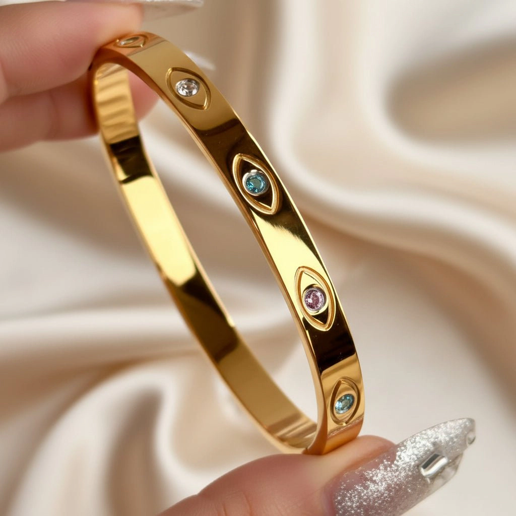 DressAtR Women's MultiColor Zircon Gold Tone Bangle Bracelet