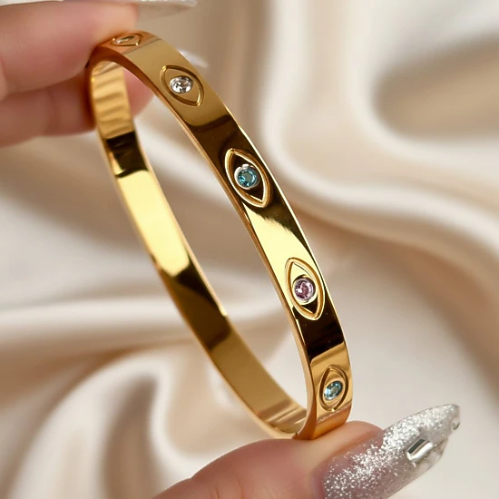 DressAtR Women's MultiColor Zircon Gold Tone Bangle Bracelet