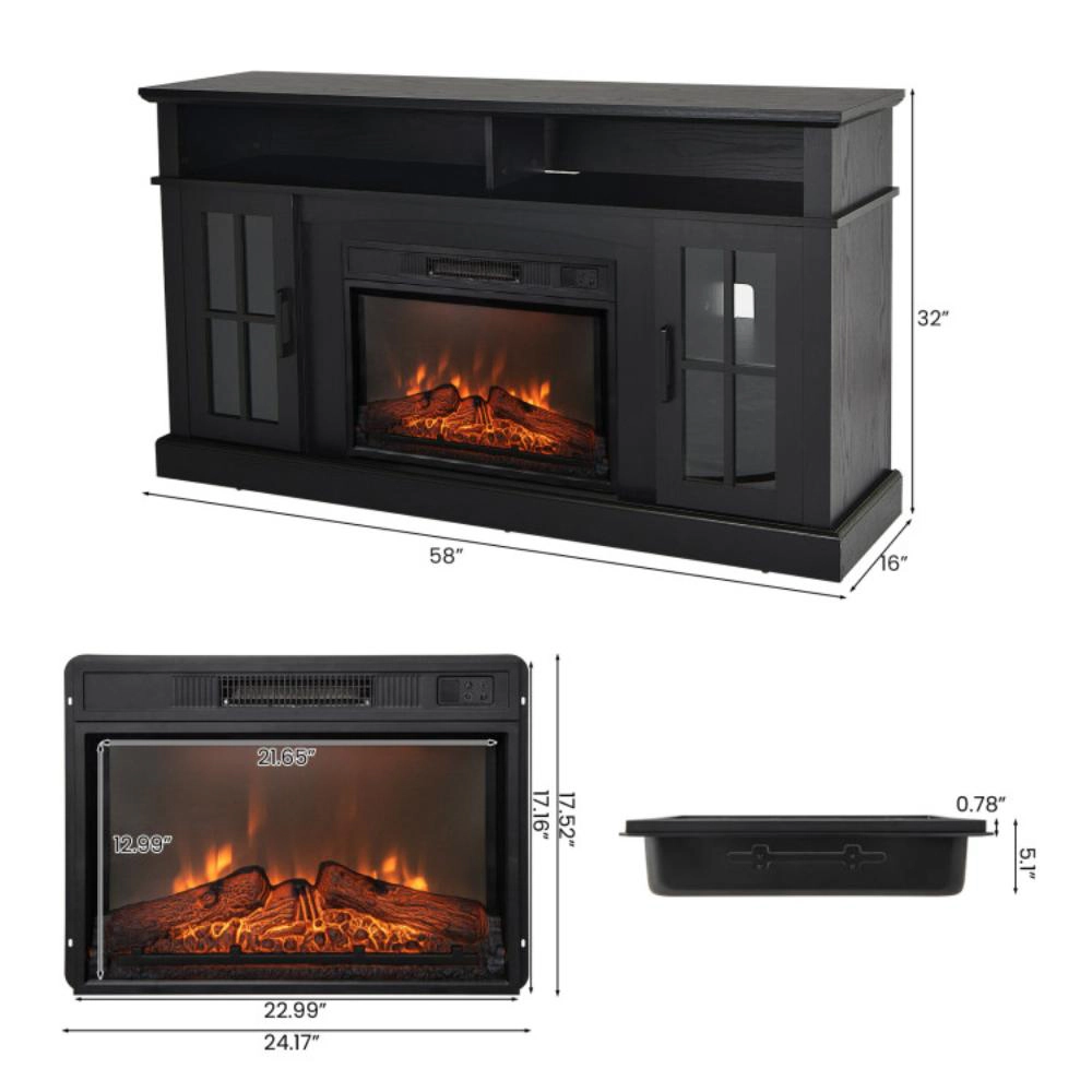 Hivvago Fireplace Tv Stand For Tvs Up To 65 Inch With Side Cabinets And Remote Control