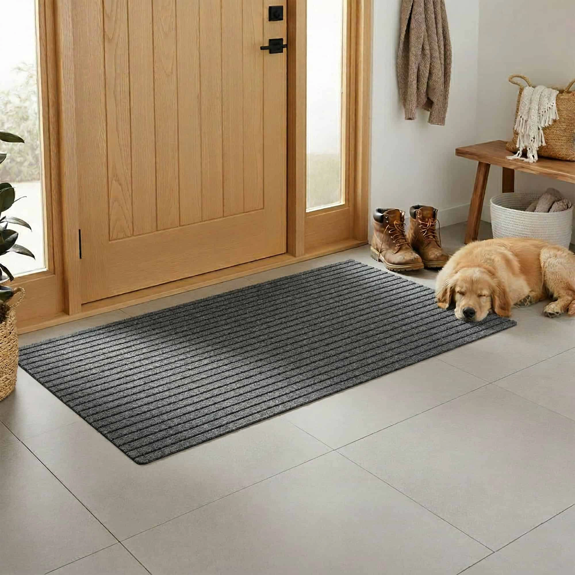 Evideco French Home Goods Gray Ribbed Runner Polyester Doormat 78.75 x 35.5 Inches