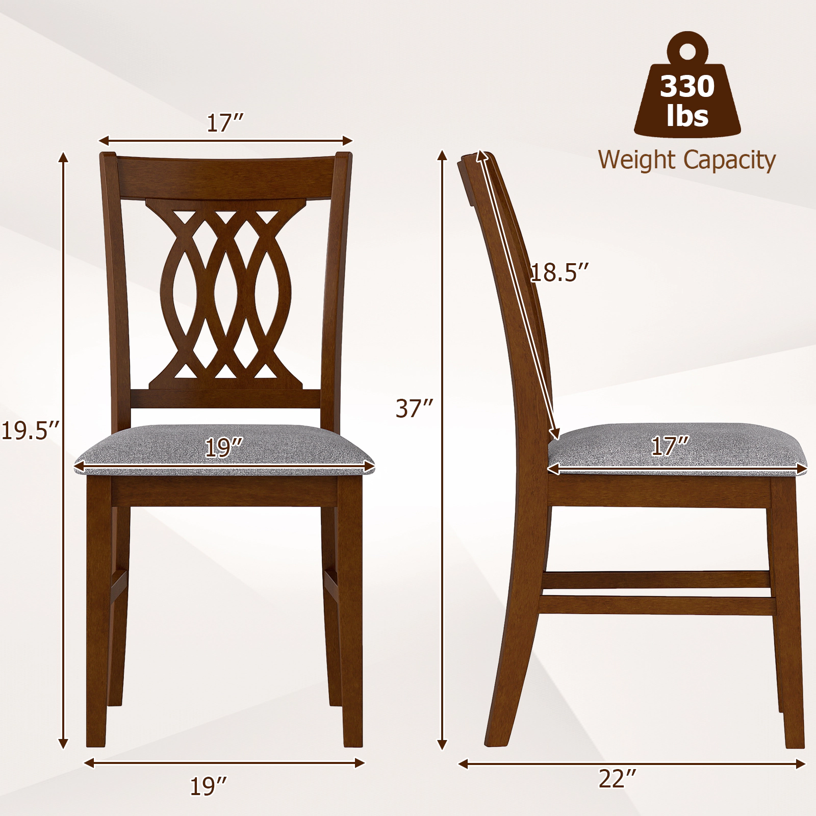 SUGIFT Set of 2 Armless Dining Room Chairs Padded Seat 330-lb Capacity 22-in Frame 19.5-in Seat Height Walnut & Gray