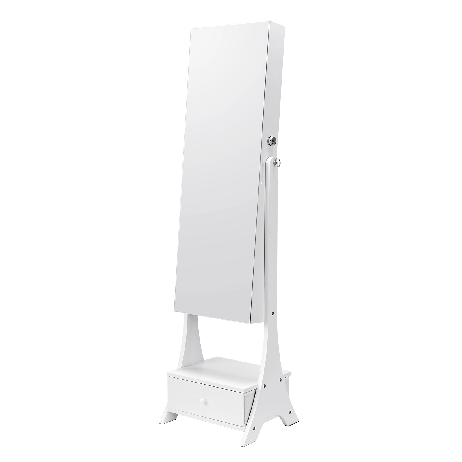 HONGGE Mirror Jewelry Cabinet, Standing Mirror with Storage, Lockable Jewelry Mirror Organizer with Full Length Mirror
