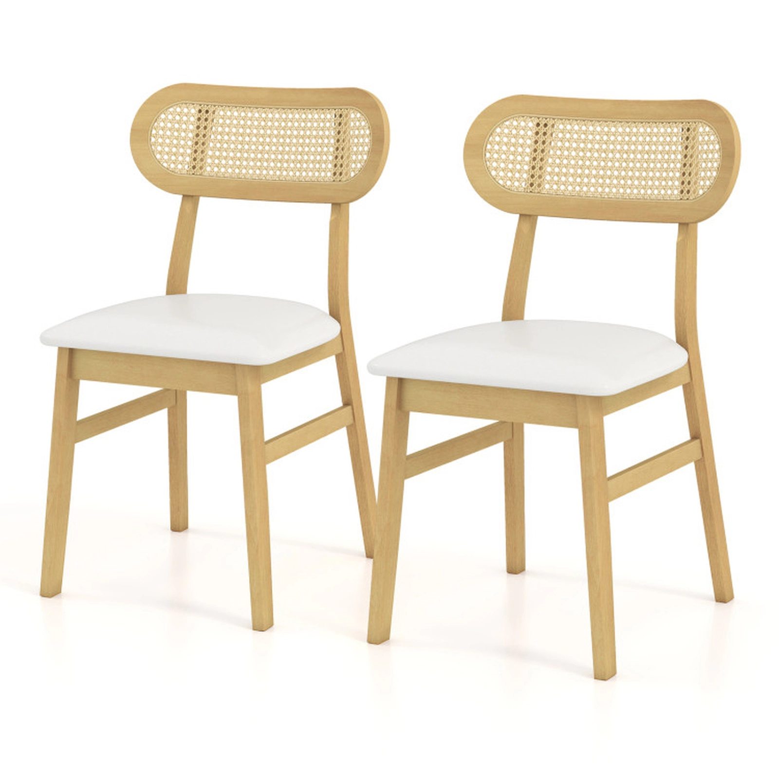 SUGIFT Set of 2 Mid-Century Rattan Back Dining Chairs with PU Leather Seats