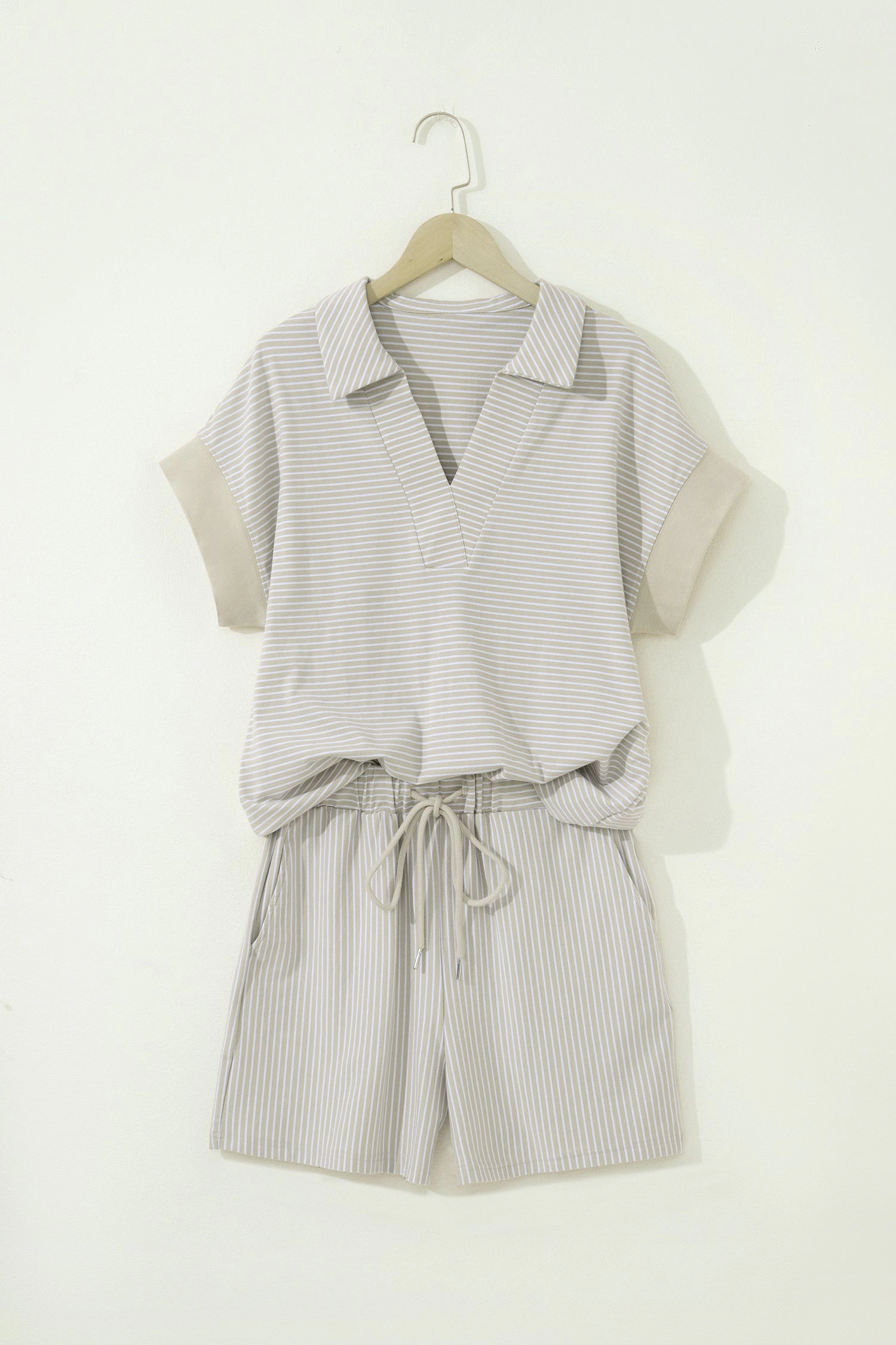 Threaded Pear Aadhya Dolman Sleeve Polo Set - Khaki Stripe
