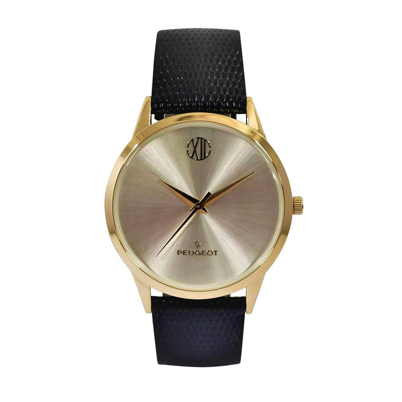 Peugeot Men's 40mm Wafer Slim Round Gold-Plated Case Watch-Champagne