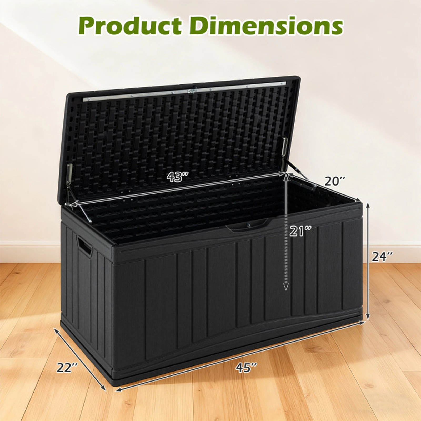 SUGIFT 80-Gallon Honeycomb Structure Lockable HDPE Outdoor Deck Storage Box 45-in x 22-in x 24-in 330-lb Black