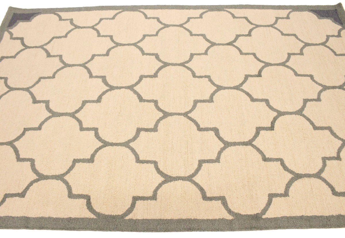 Magic Rugs 5'0 X 8'0 Trellis Hand-Tufted Cream & Gray Modern Wool Rug