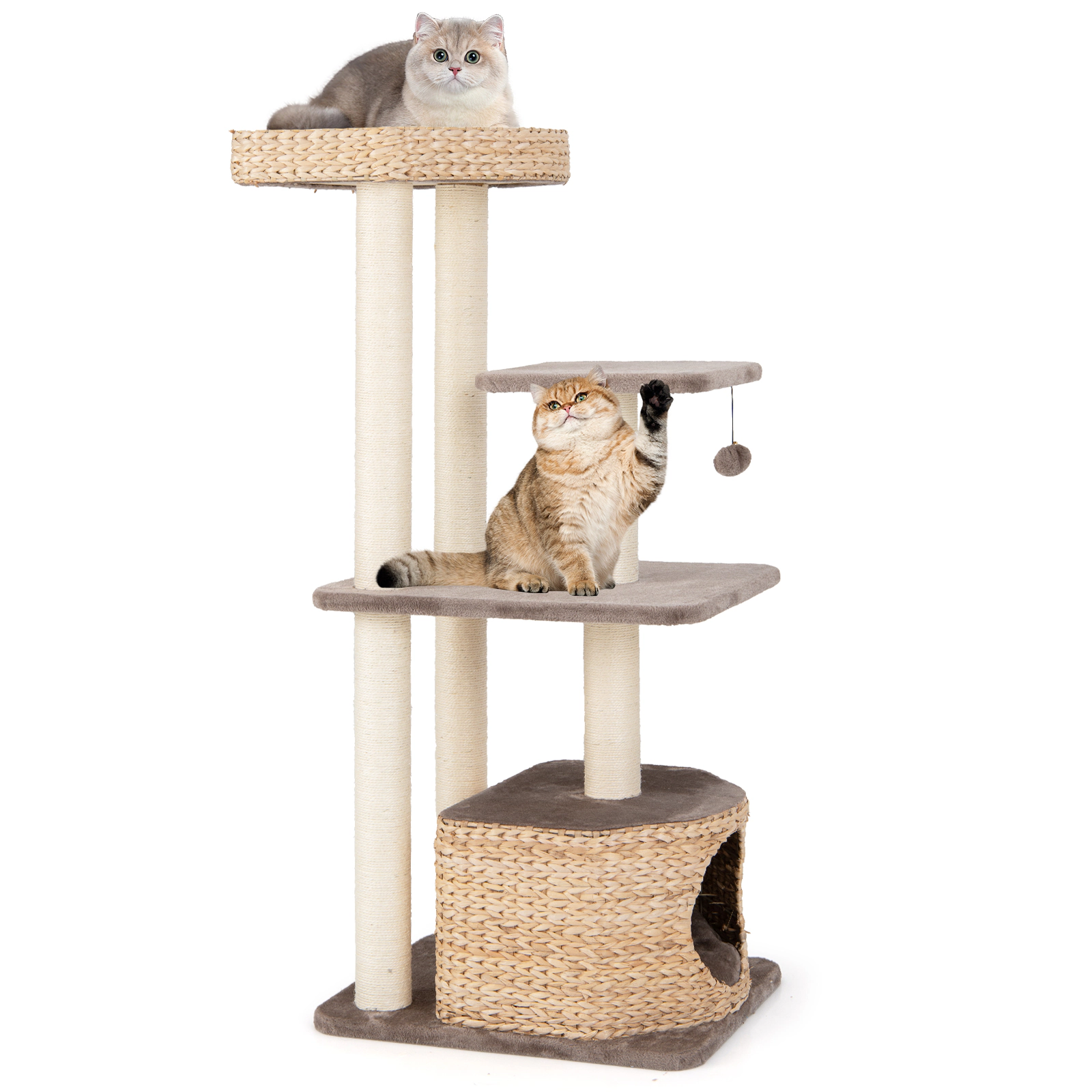 Glintex 52-Inch 4-Layer Cat Tower with Cattail Condo and Protective Perch Edges, Coffee
