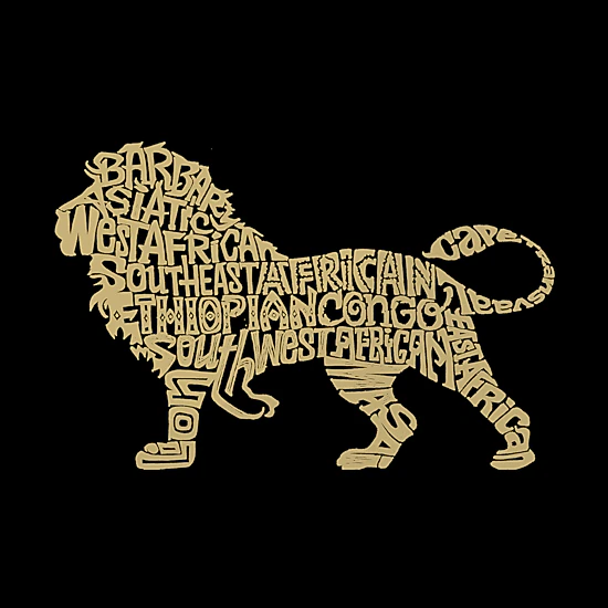 LA Pop Art Men's Lion Word Art T-Shirt, 100% Cotton, Grey