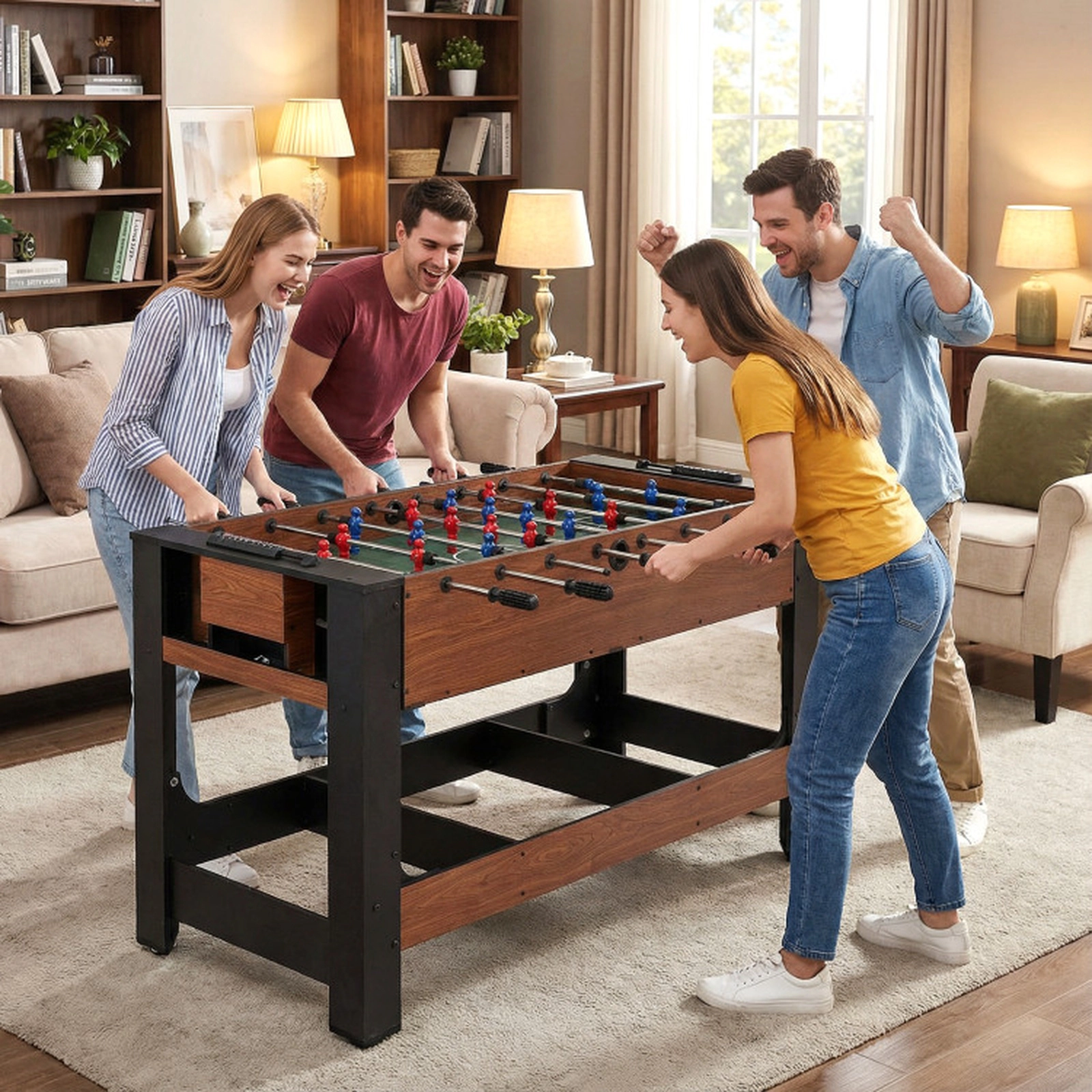 SUGIFT 54-Inch 2-in-1 Flip-and-Lock Foosball and Billiard Table, Black and Brown
