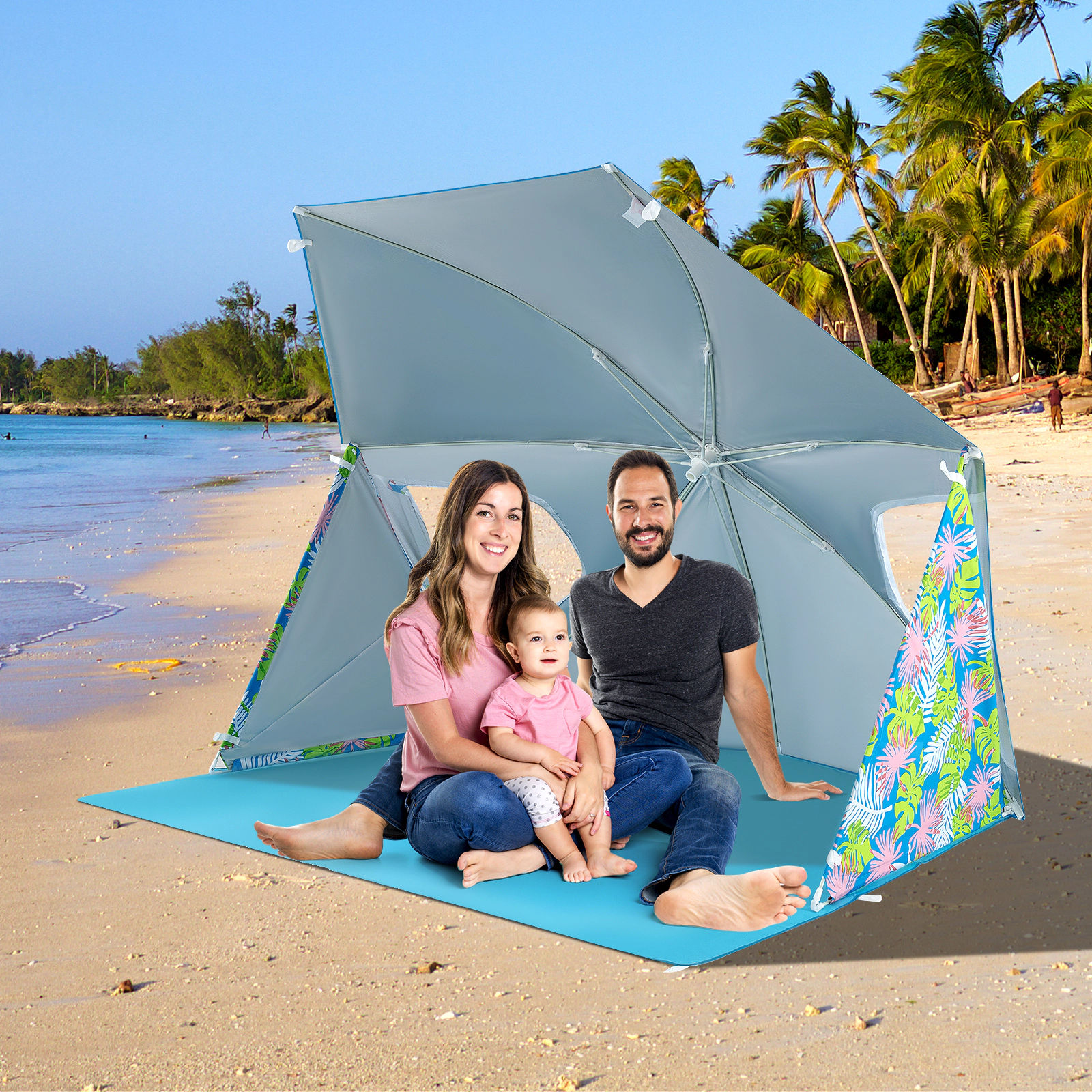 LJG UPF50+ Sun Protection Beach Umbrella Tent with Portable Carrying Bag
