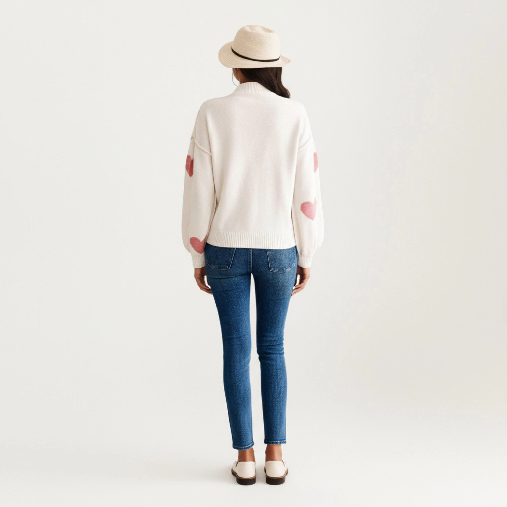 Anna-Kaci Women's Long Sleeve Valentine Knit Sweater with Heart Pattern and Ribbed Trim