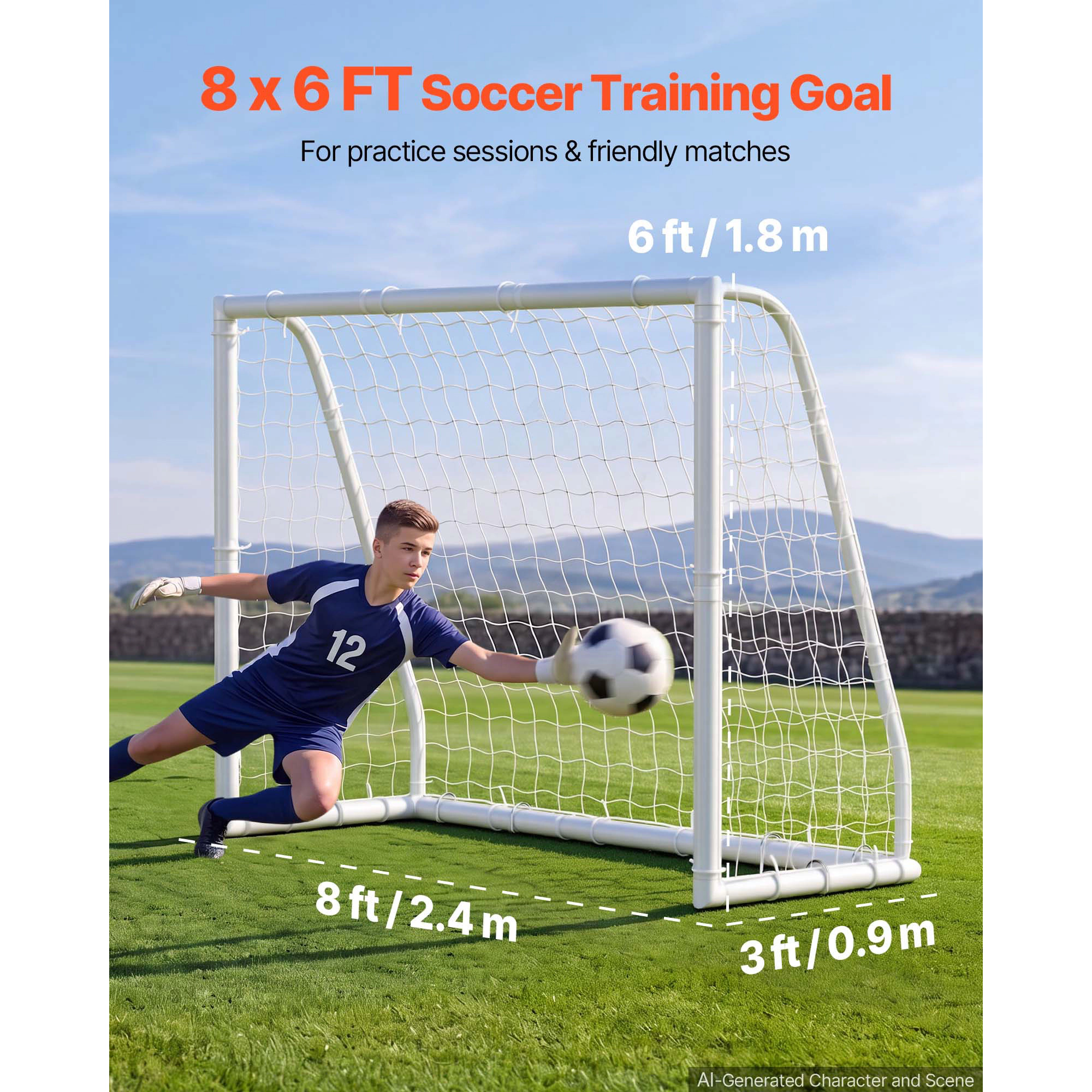HONGGE Soccer Goal PVC Soccer Goal for Backyard with PE Net, Portable Weatherproof Set, with High-Strength PE Net