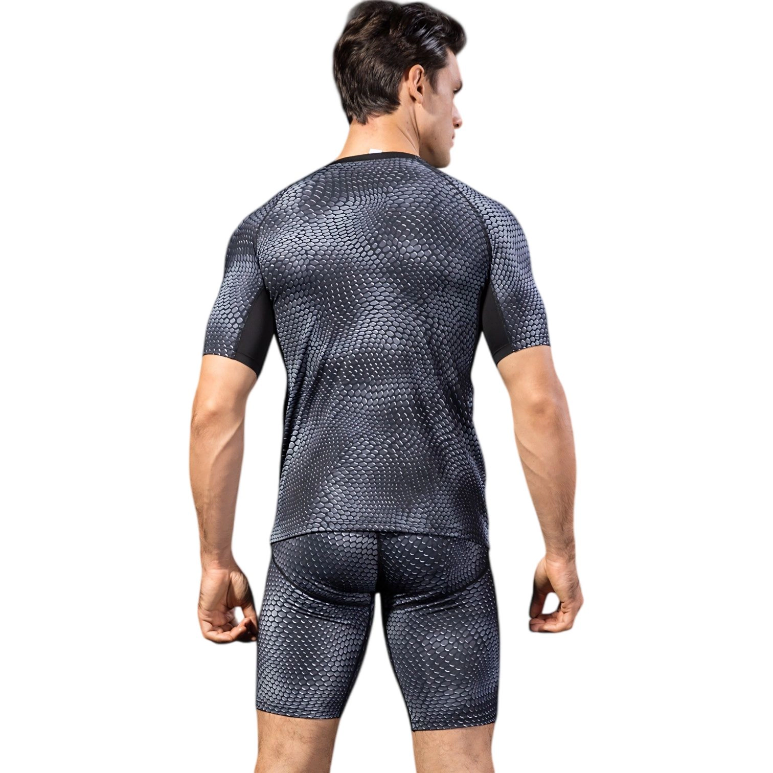 Anna-Kaci Men's Honeycomb Textured Compression Shirt with Short Sleeves and Stretch Fit