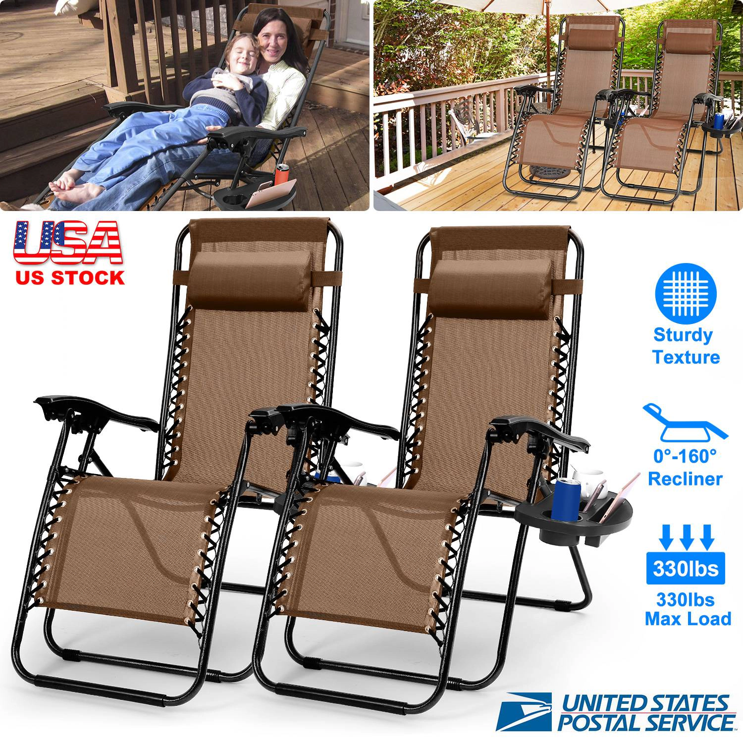 GBruno 2-Pack Zero Gravity Lounge Chair With Side Tray