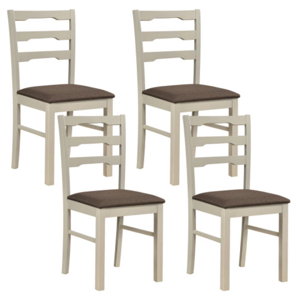 Hivvago Set Of 4 Linen Style Upholstered Dining Chairs With Wood Frames