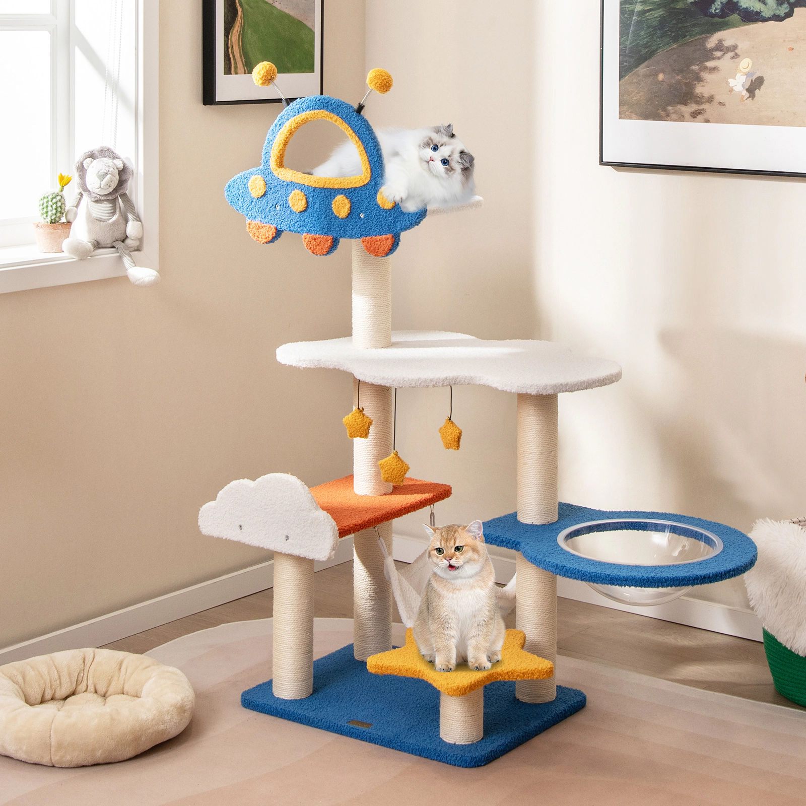 LJG 49 Inches Tall Cat Tree with UFO Top Perch Space Capsule and Sisal Scratching Posts