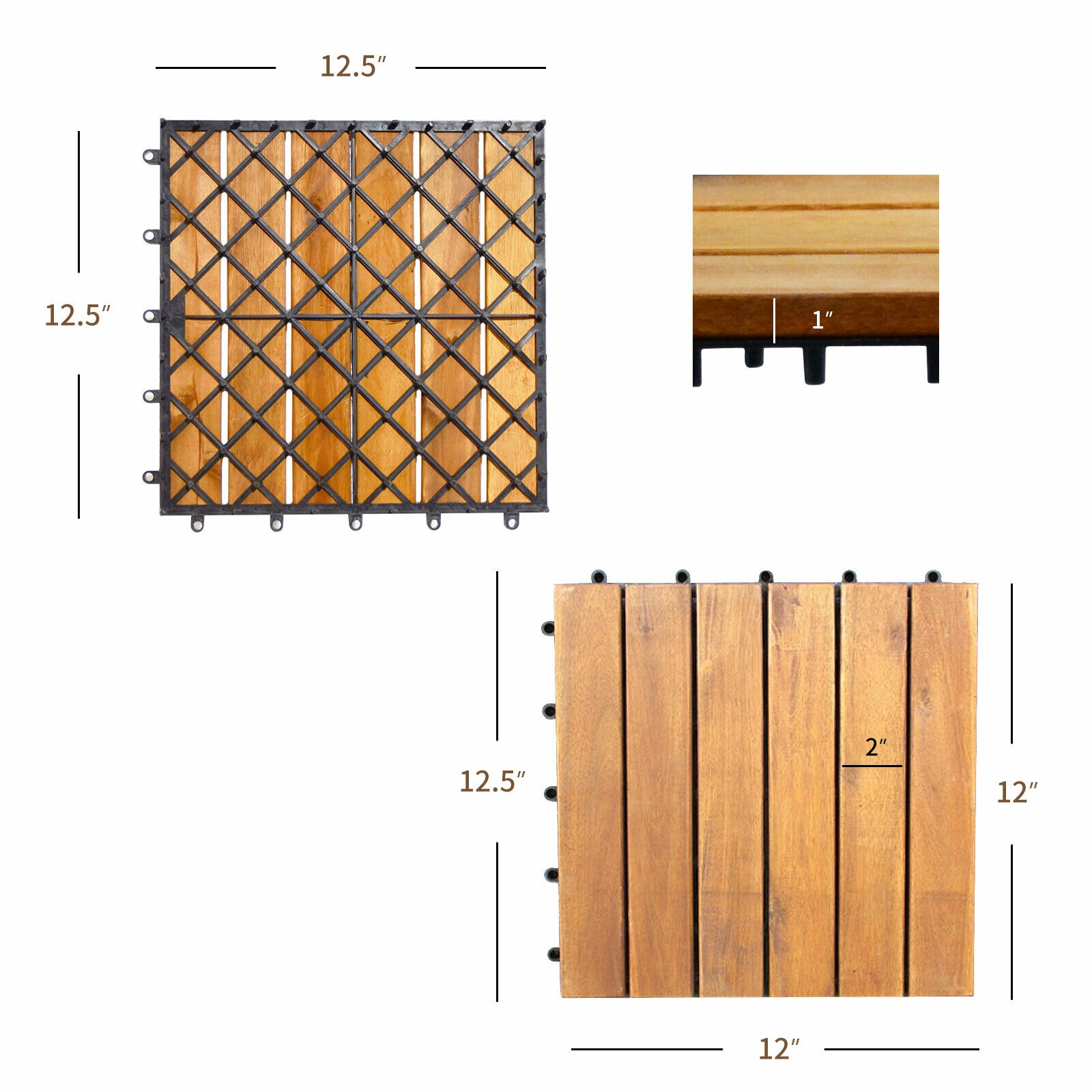 SUGIFT Natural 27-Piece Acacia Wood Interlocking Patio Deck Tiles with Plastic Base 12-in W 12-in D 1-in H