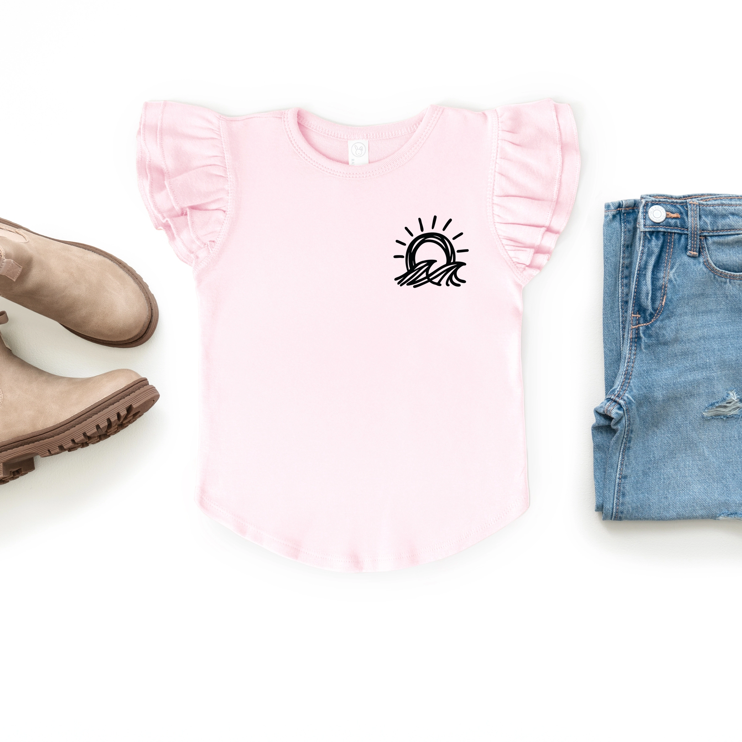 The Juniper Shop - Sun and Waves Sketch Flutter Sleeve Graphic T-Shirt
