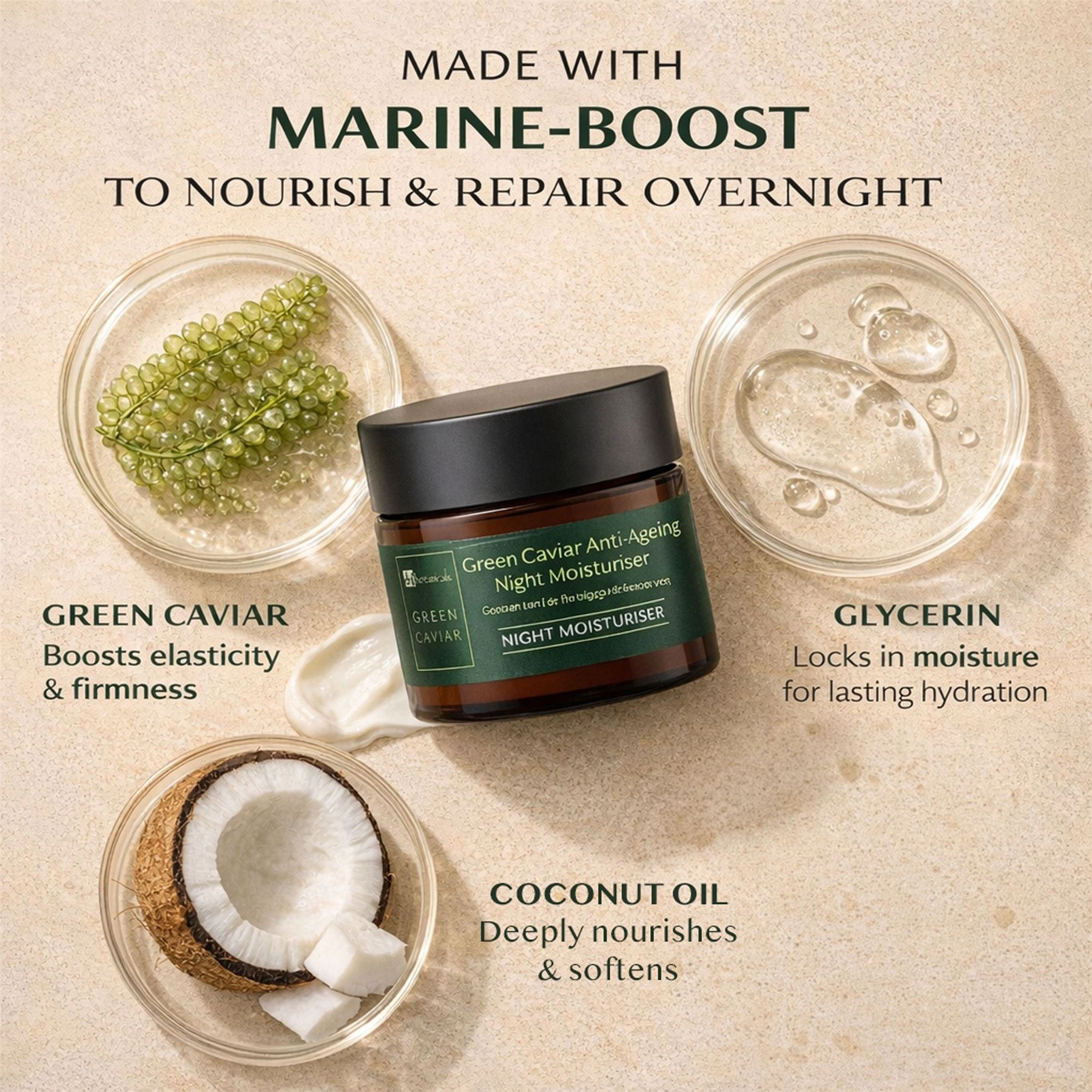 Dr Botanicals Green Caviar & Argan Oil Anti-Ageing Night Cream 50ml - Hydrating Anti-Wrinkle Treatment