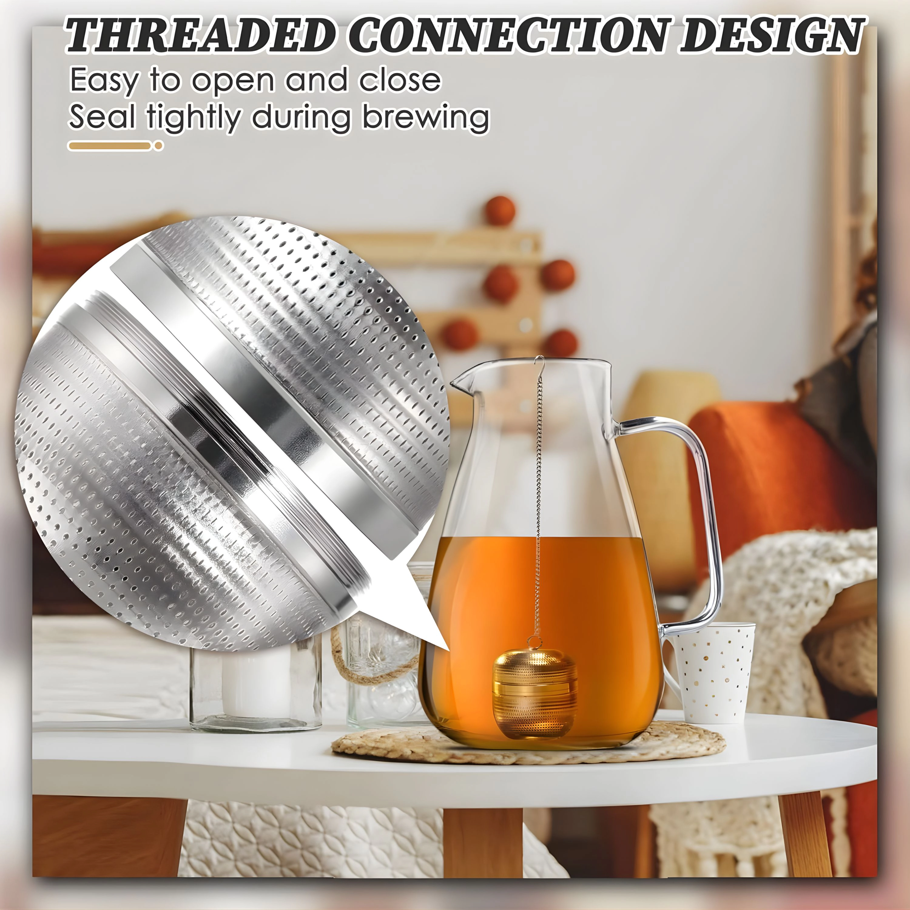 Kitcheniva Reusable Stainless Steel Fine Mesh Spice & Tea Infuser With Chain & Drip Tray