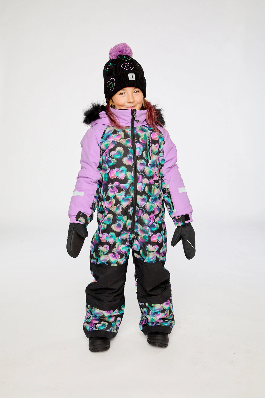 Deux par Girls Heart Print One Piece Play Snowsuit with Detachable Hood