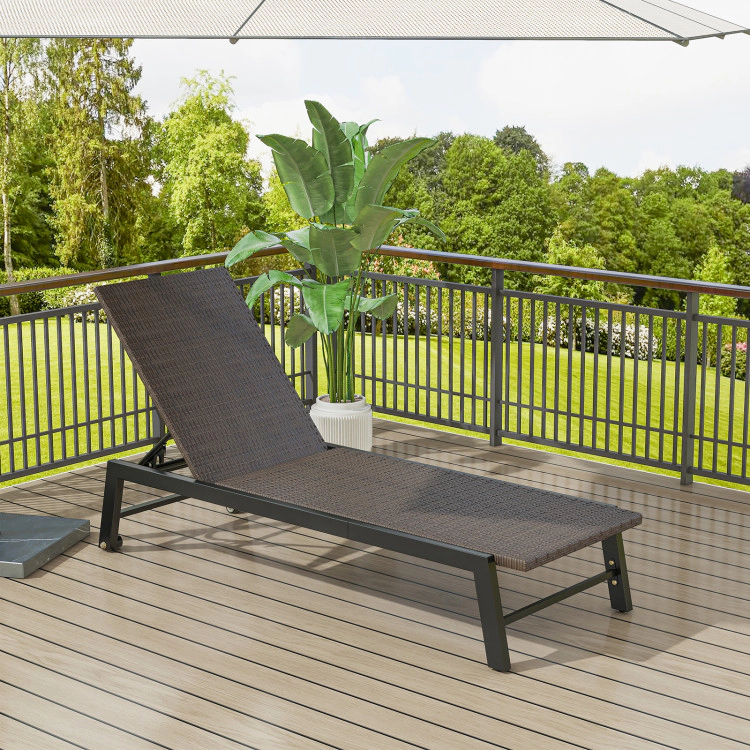 Hivvago Patio Pe Rattan Chaise Lounge With 5-Level Backrest And Wheels