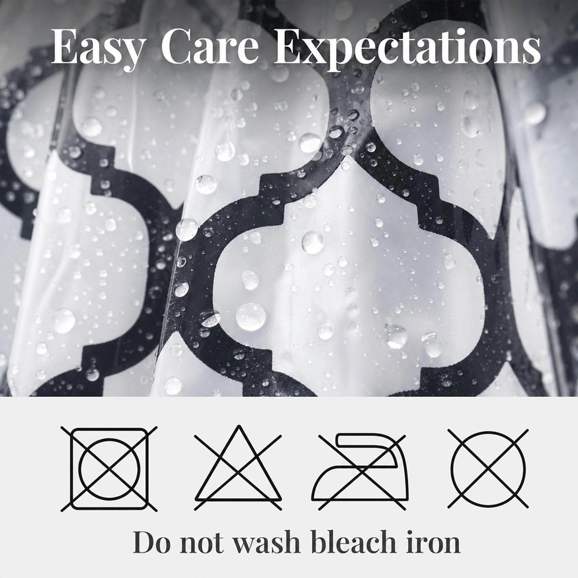 Evideco French Home Goods Clear Shower Curtain Black Arabesque Print Waterproof PEVA Liner