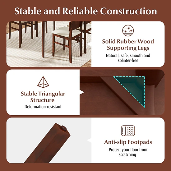 SUGIFT 4 Upholstered High Curved Back Chairs for 4 People 5-Piece Dining Table Set
