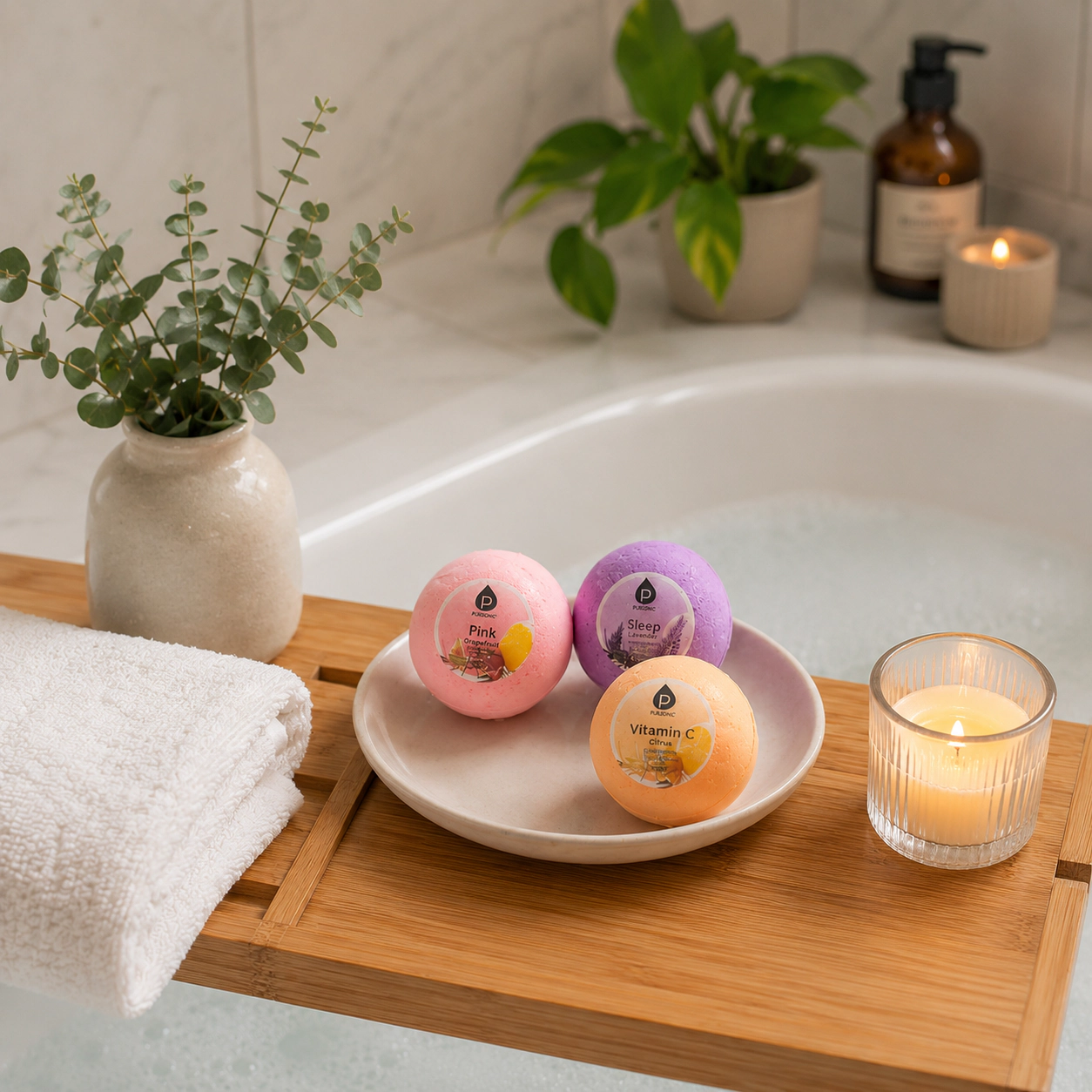 Pursonic Unisex Clean Air & Aromatherapy Wellness Bundle with True HEPA Air Purifier & Organic Bath Bomb Set