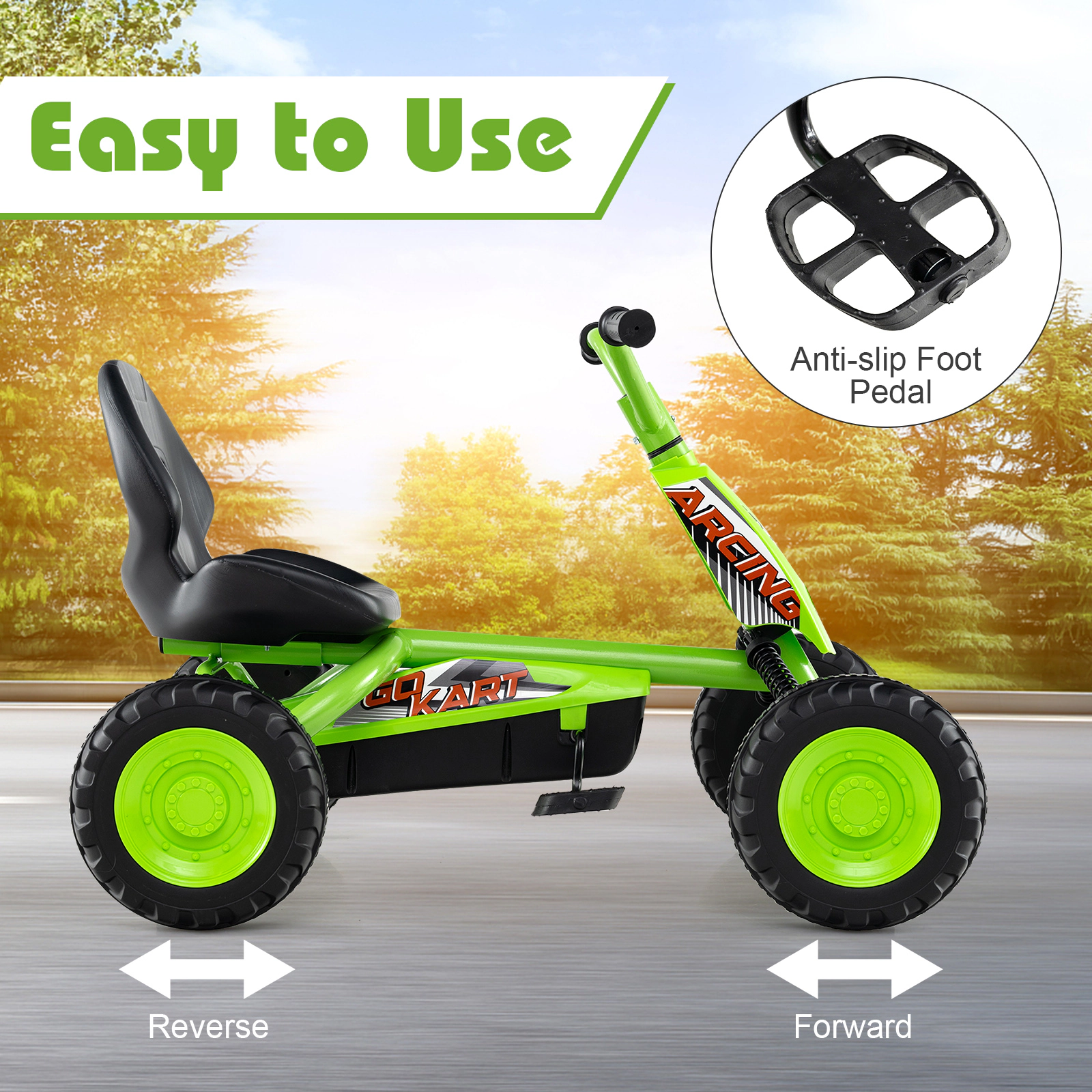Costway Go Kart for Kids 4 Wheel Toddler Ride On Pedal Car w/ Steering Handlebars Pink