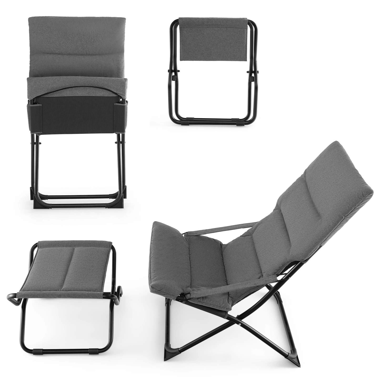 LJG Patio Folding Sling Chair with Ottoman Footrest and Removable Cushion