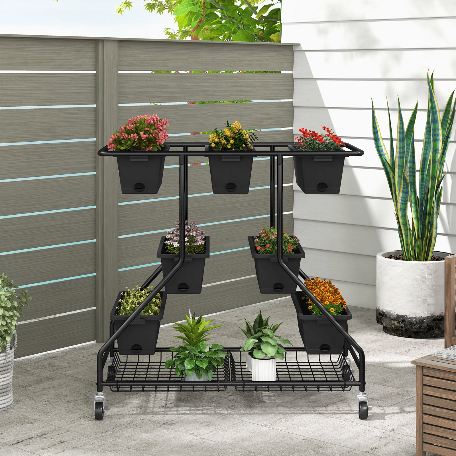 SlickBlue 7 Tier Vertical Raised Garden Bed with Storage Baskets