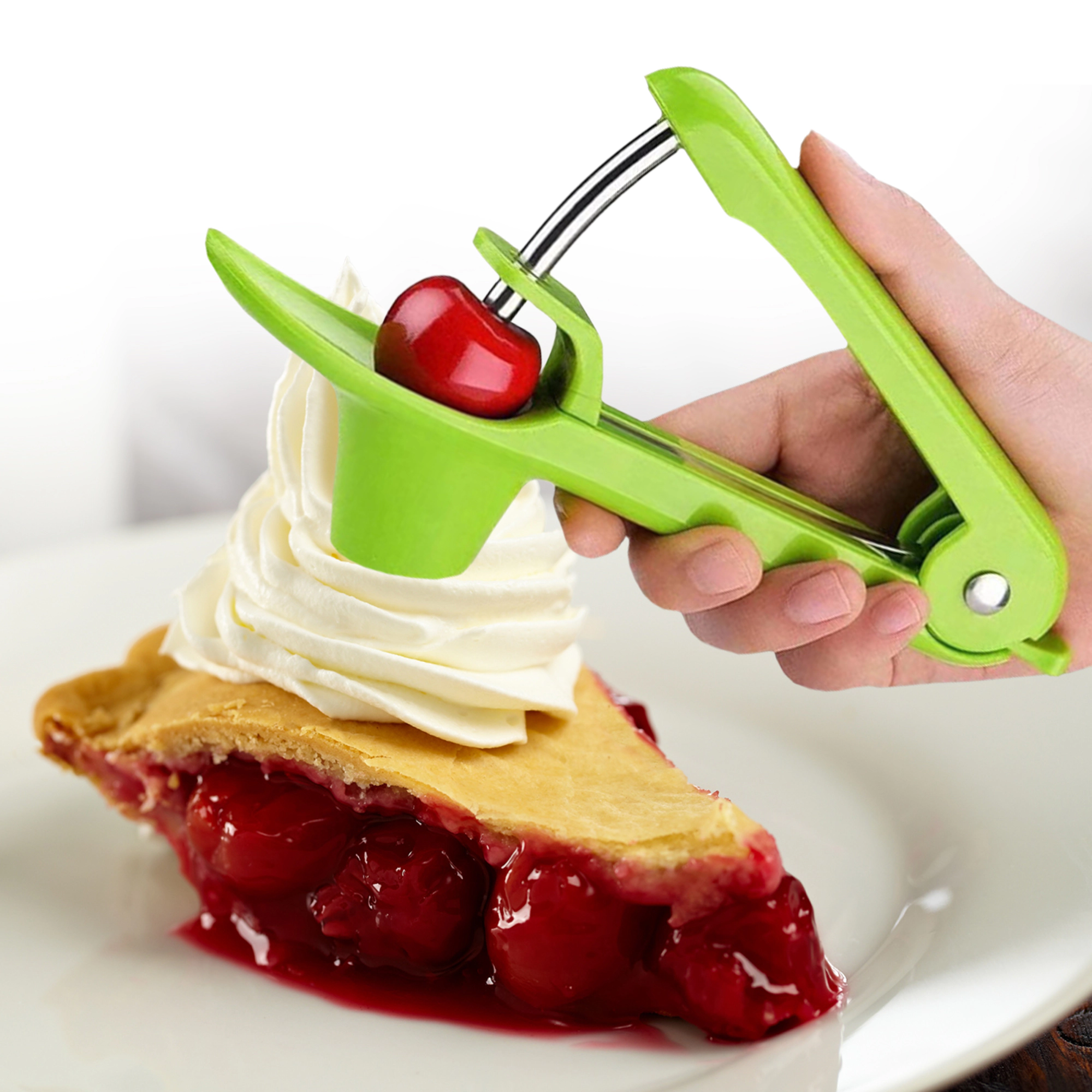 Cheer Collection Cherry and Olive Pitter with One-Handed Press, Splash Guard and Locking Handle