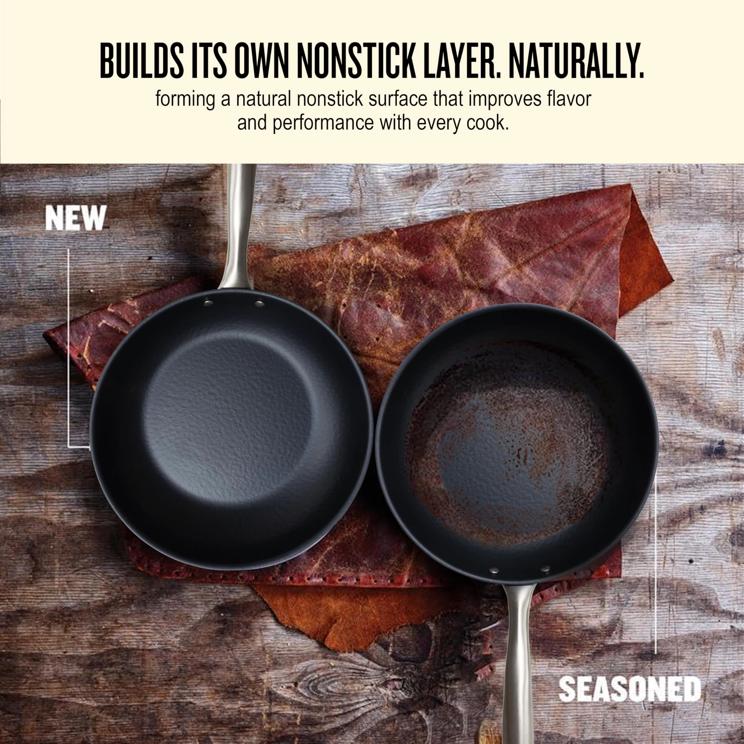 Alva Black Angus Carbon Steel Frying Pan - Naturally Seasoned, Induction Compatible