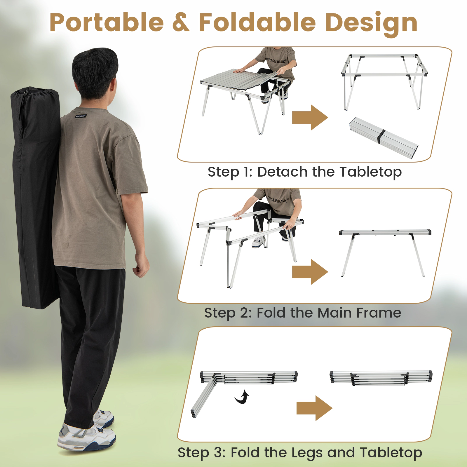SUGIFT Silver Aluminum Folding Camping Table with Storage Bag 37-in W 27-in D 19-in H 176-lb Tabletop Capacity