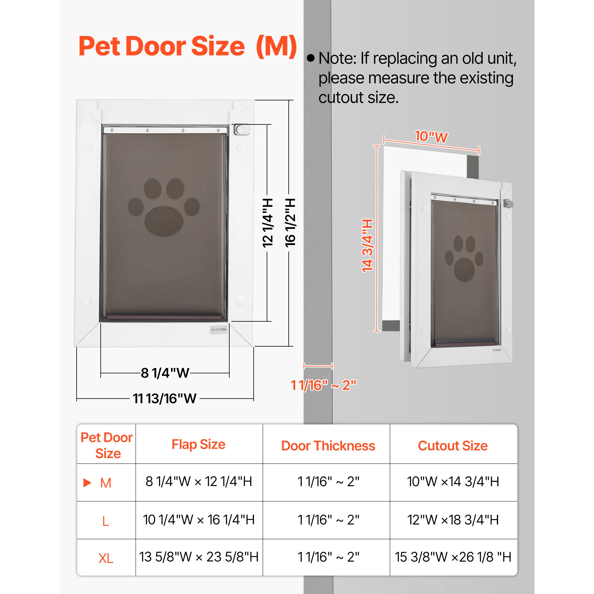 HONGGE Pet Door for Doors, Medium Triple Magnetic Flap, Weatherproof Metal Frame for In-and-Out Access, White